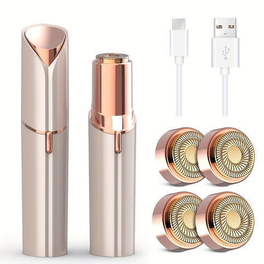 USB Rechargeable Facial Hair Remover for Women - Painless Upper Lip, Chin, Peach Fuzz & Mustache Removal, 4 Replacement Heads, Battery, 36V Operating Voltage