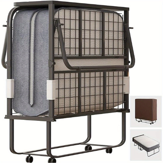 [Space-Saving] Rollaway Bed - 75" x 31" Cot Size with 5" Foam Mattress and Headboard - Portable Foldable Guest Bed for Adults