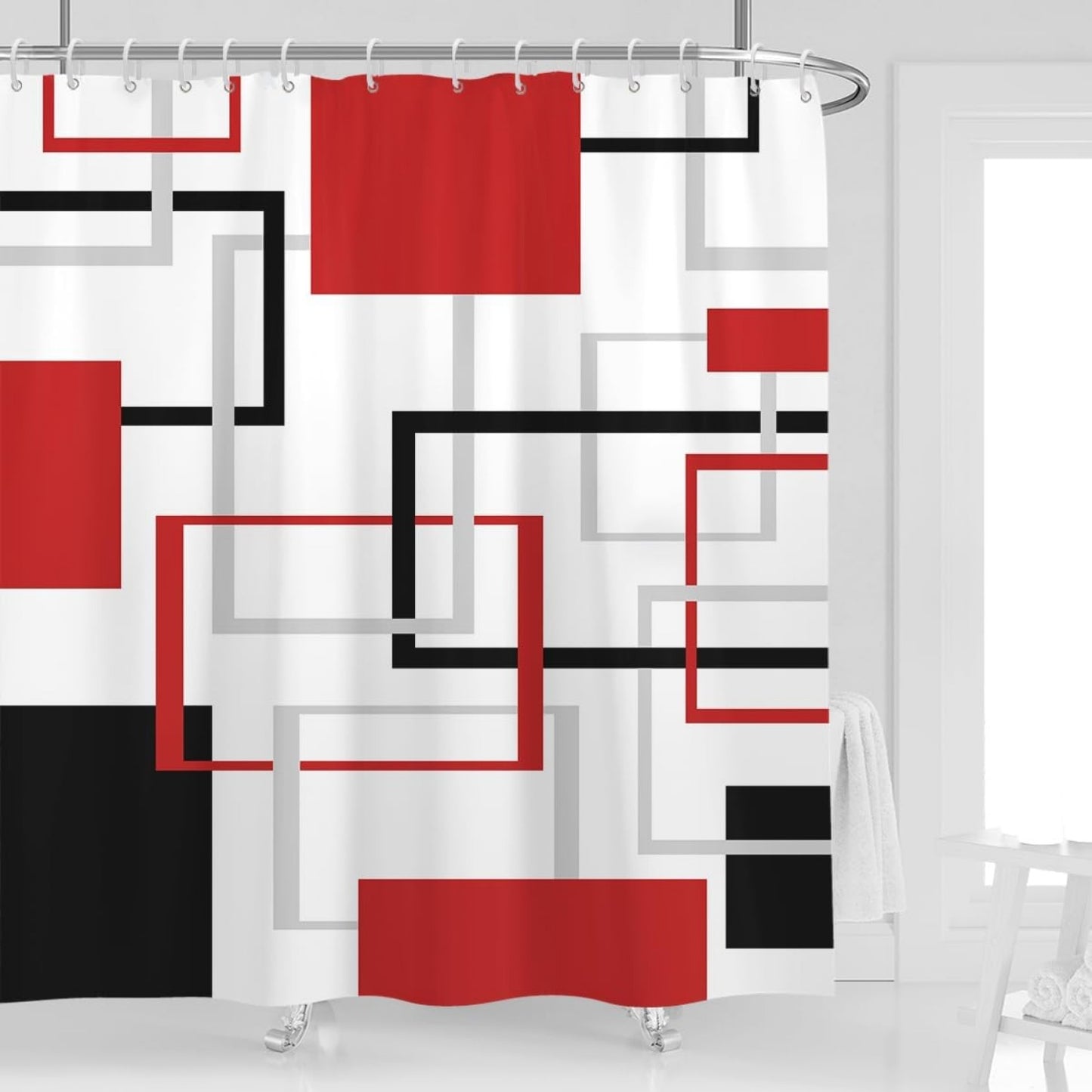 Geometric Cross Checkered Polyester Shower Curtain Includes 12 Hooks