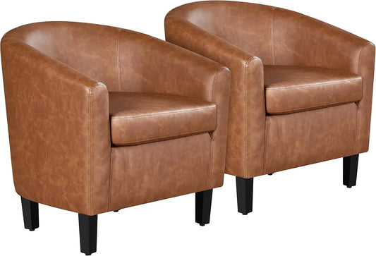 General Use Faux Leather Barrel Accent Chairs Set Of 2