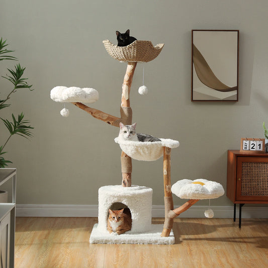 PEQULTICN Solid Wood Cat Tree Modern Cat Tower With Condo