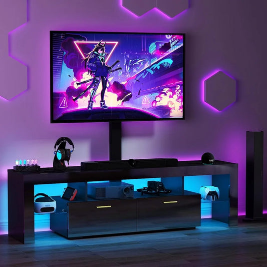 ANGDUO TV Stand With Mount And Power Outlet, Modern Entertainment Center