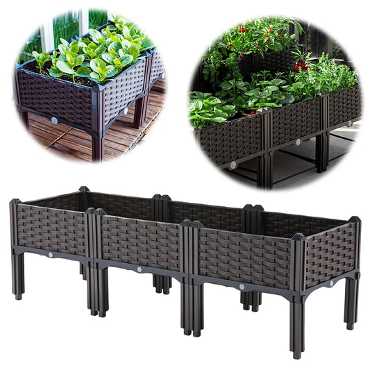 Plastic Raised Planter Box with Drainage Holes Raised Bed Elevated Propagation Box for Patio Flower Fruit Herb Vegetable Growing