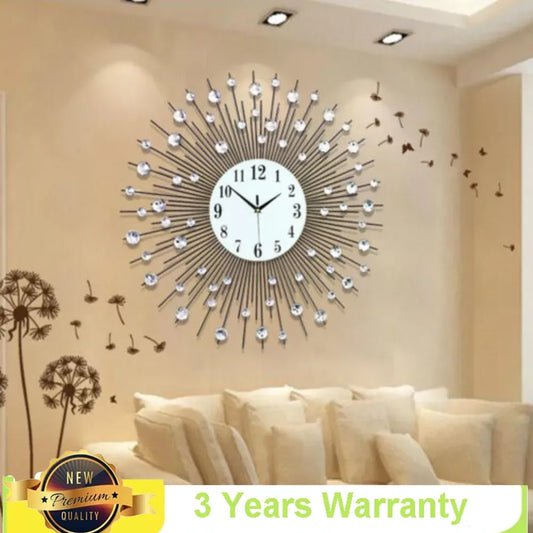 Display 3D Sunburst Metal Wall Clock Modern Diamond Design