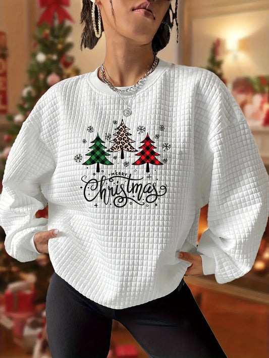Women'S Christmas Tree Print Sweatshirt - Cozy Crewneck Pullover with Red & Green Holiday Design, Long Sleeve Winter Warmth, Soft Casual Sweater for Fall & Winter, Christmas Sweatshirt, Festive Clothing, Comfortable Fit, Seas